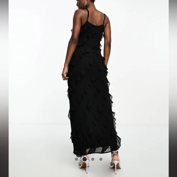 ASOS purchased / Rare London / strappy ruffle detail maxi dress w slit / black - Picture 8 of 13